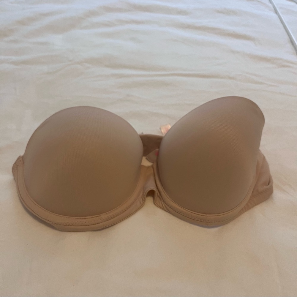 Pink Victoria’s Secret Wear Everywhere Nude Push Up Strapless Bra 32C